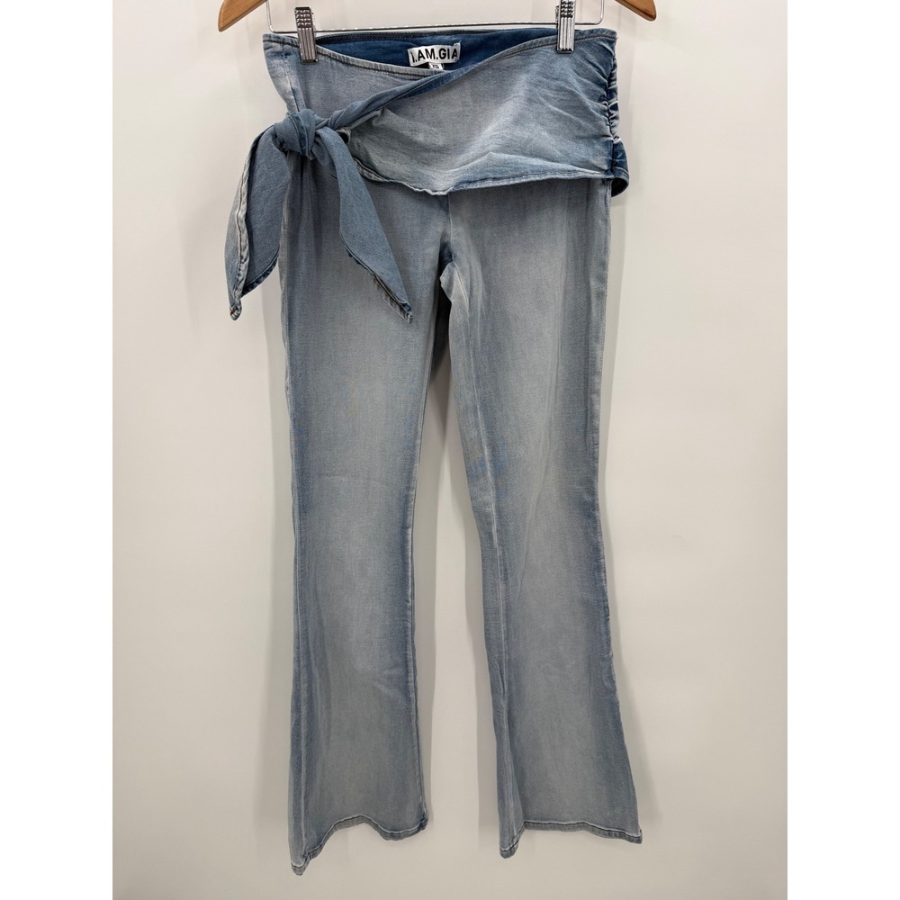 I.AM.GIA Light Wash Foldover‎ Tie Waist Flare Jeans GIA13926 Womens XS Y2K